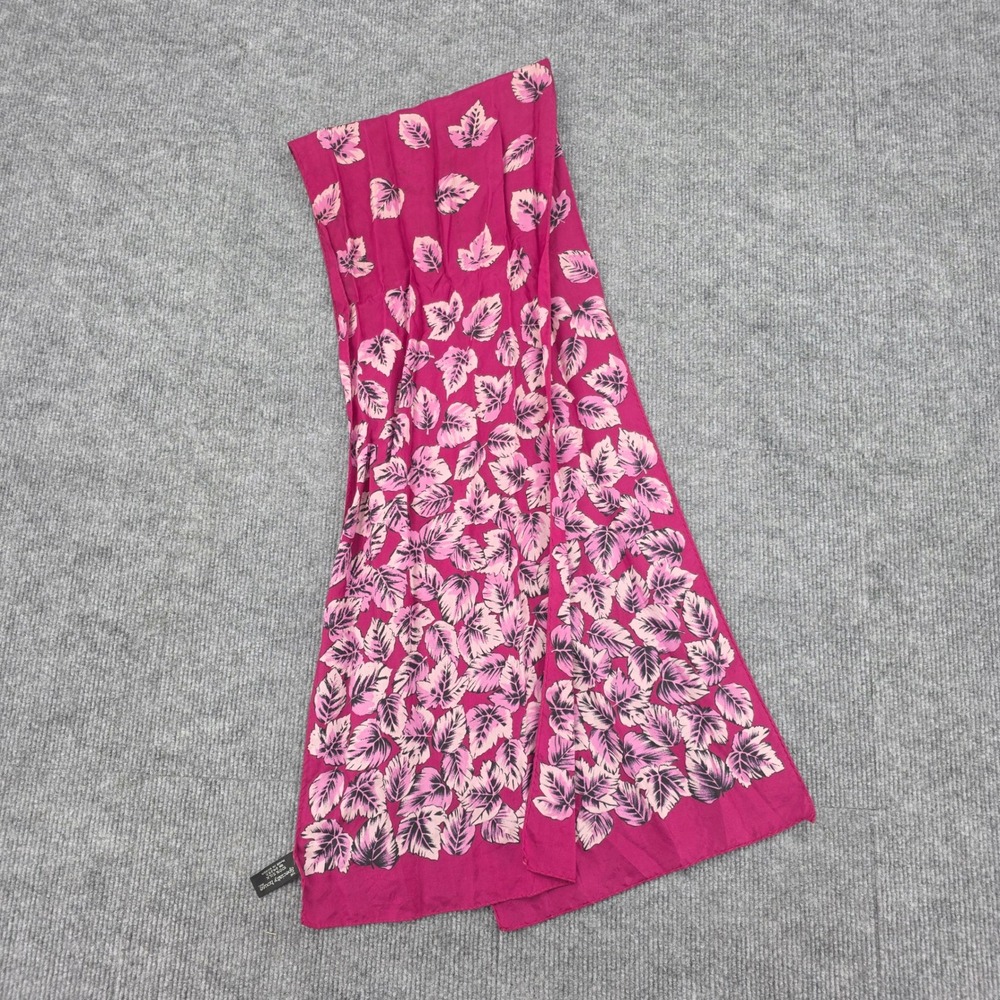 The Specialty House Inc Vintage 100% Silk Magenta Pink Leaf Print Scarf RN 24253